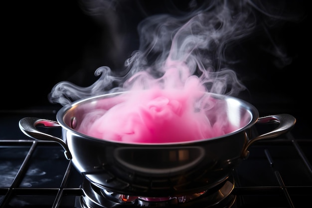 Pink smoke coming out of a pot