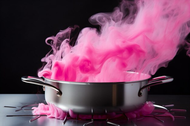 Pink smoke coming out of a pot