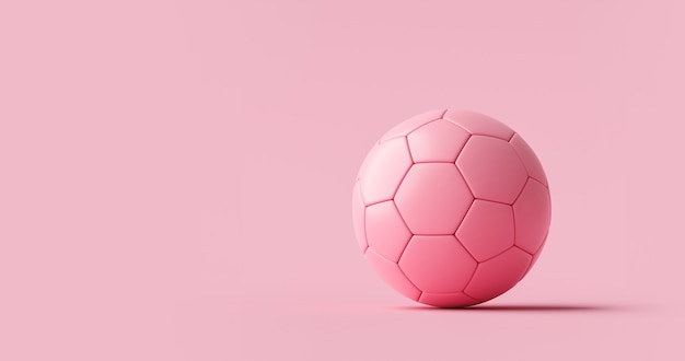 Pallone da calcio rosa o attrezzatura da calcio e sportiva su sfondo rosa pastello con squadra femminile classica. rappresentazione 3d.