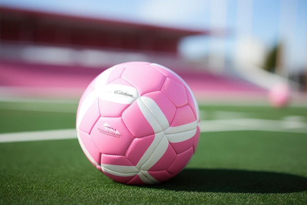 Фото Розовый футбольный мяч для женского футбола на поле стадиона баннер для спортивных товаров матча