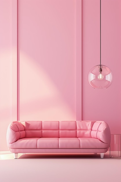 明るいピンクの部屋のピンク色のソファ