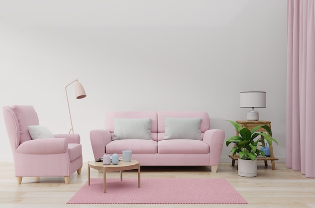 pink sofa in the living room wall color white.