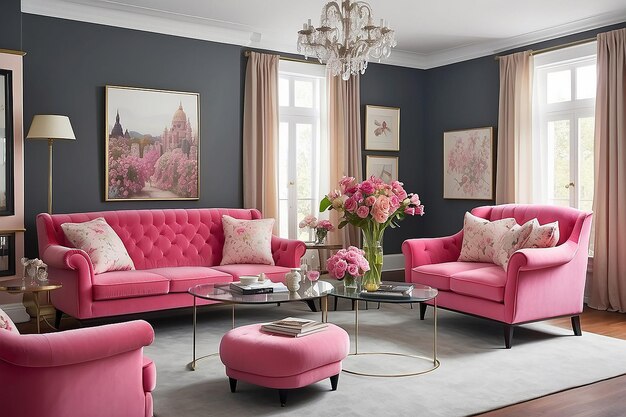 Pink sofa living room with