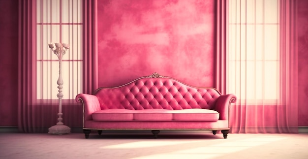 A pink sofa in a living room