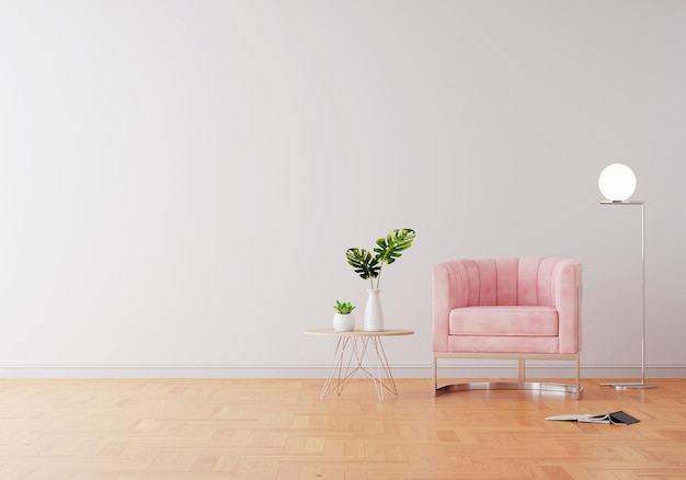 Pink sofa in white living room with free space