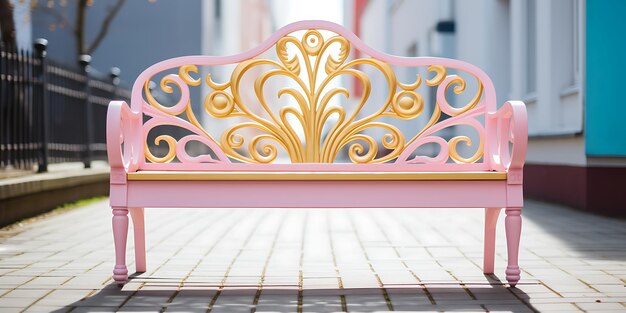 Pink sofa with gold pattern on the floor in the public