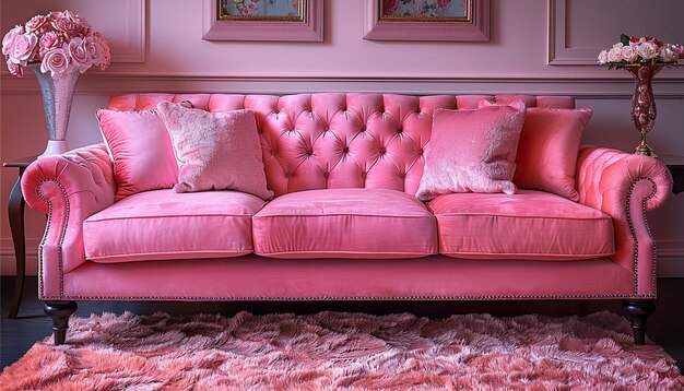 Photo pink sofa with wall uhd wallpapar