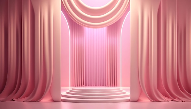 Pink soft pastel Curtain Stage Award Background Trophy on Pink Carpet pastel Background Generative ai