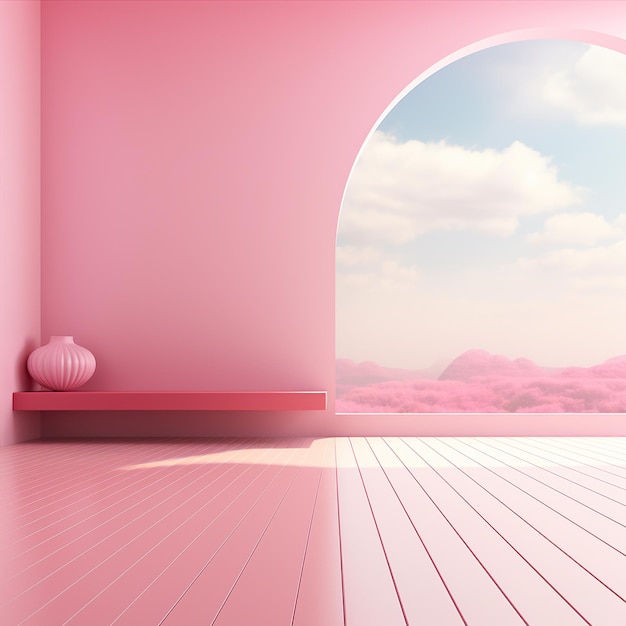 ピンクのスペース表彰台製品展示室化粧品アイテムの広告のためのシンプルなシーン