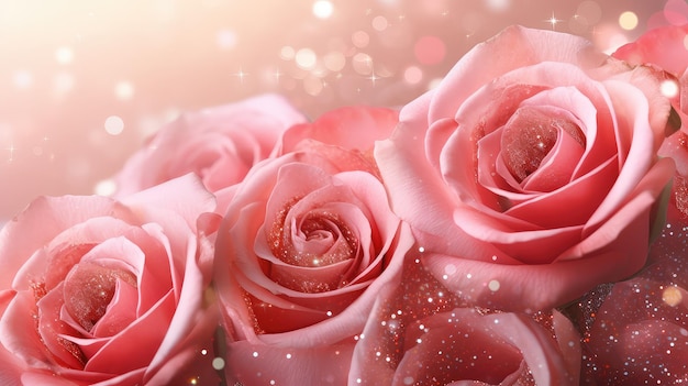 Розовые блестящие розы на заднем плане