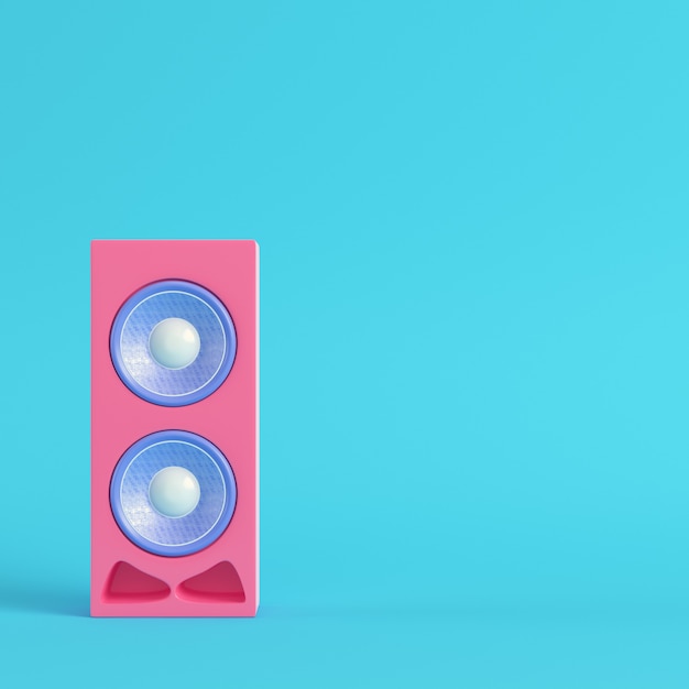 Pink speaker on bright blue background in pastel colors