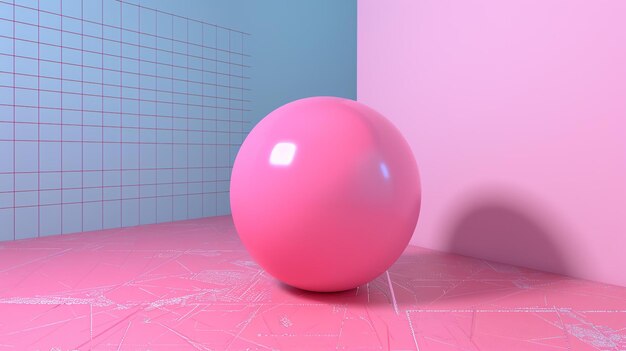Розовая сфера в розовой и синей комнате Сфера находится на переднем плане и является основным фокусом изображения