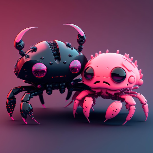 A pink spider and a pink spider are next to each other.