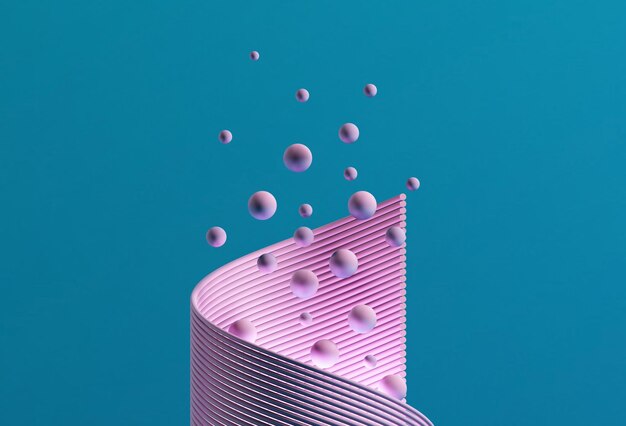 임의 부동 분야와 핑크 나선형 3d 렌더링 그림 3d 추상 분야