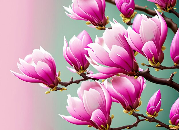 pink spring magnolia flowers branch