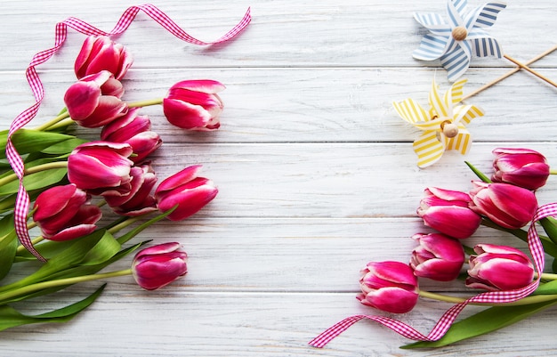 Pink spring tulips