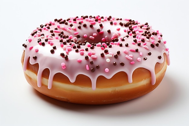 Pink Sprinkle Donut on Isolated Background Generative AI