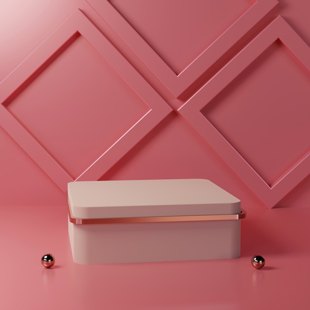 Pink square podium with minimalist shape on a pink room