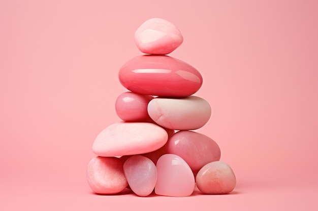 A pink stacked pile of pebbles on top of a pink background generative ai