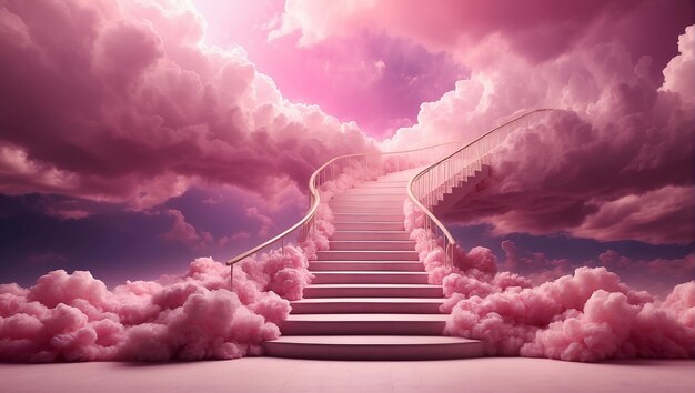 Photo a pink staircase leads up to a bright light in the clouds