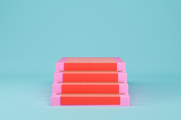 Photo pink stairs with red carpet on light blue background for product display