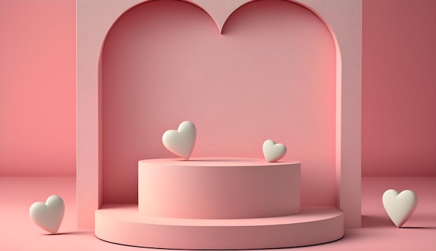 Pink stand with white hearts on the top