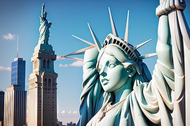 Розовая Статуя Свободы Нью-Йорк Сити иллюстрация в стиле Барби