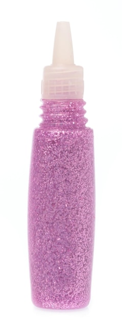 Pink stick of color glitter gel isolated on white background.