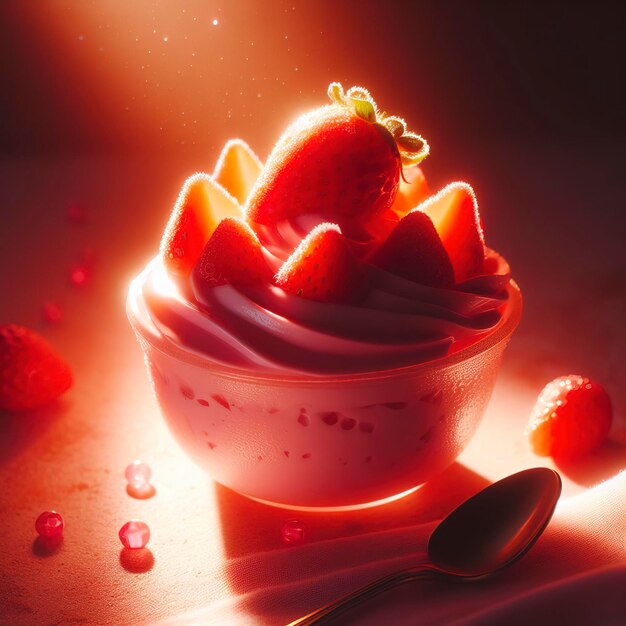 pink strawberry cream illuminated with orange light