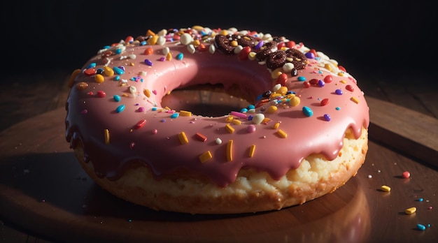 클로즈업 음식 사진의 핑크 딸기 글레이즈 도넛