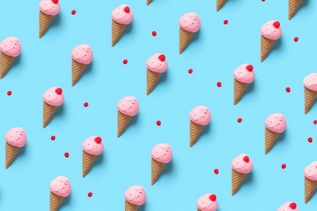 Фото Розовый образ клубничного мороженого на пастельно-голубом фоне