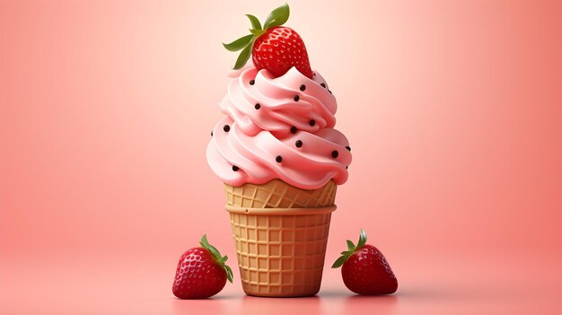 Pink Strawberry With An Ice Cream