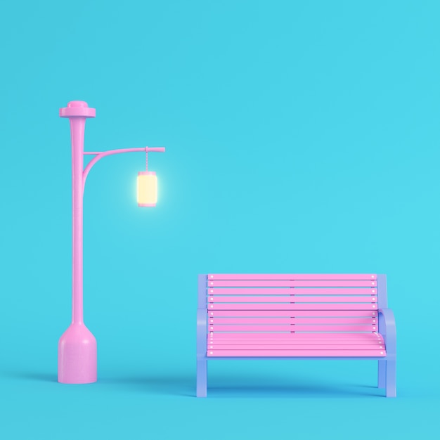 Pink street light with bench in pastel colors