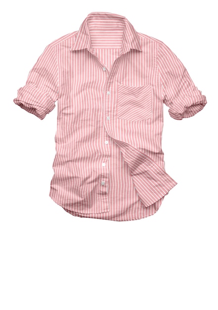 A pink striped shirt with the word " on it " on the front.