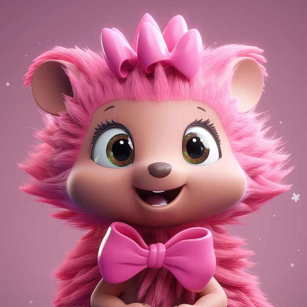 a pink stuffed animal with a pink bow and a pink bow.