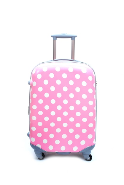 Pink suitcase isolated on white background