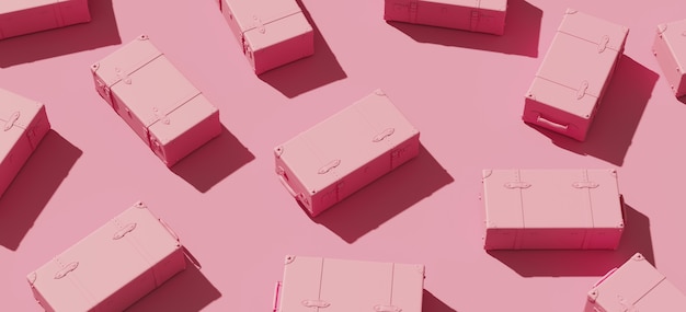 Розовый чемодан на розовом фоне