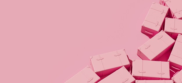 Pink suitcase on pink background