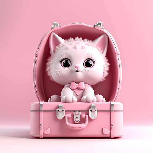 A pink suitcase with a cat sitting in it.