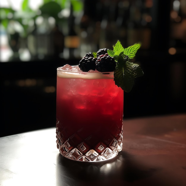 pink summer cocktail with leaf