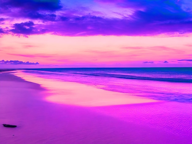 Photo a pink sunset over a blue sea and sand beach image downloaded