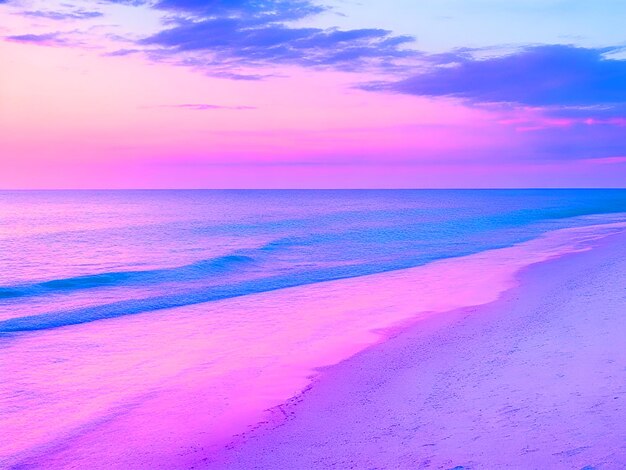 Photo a pink sunset over a blue sea and sand beach image downloaded