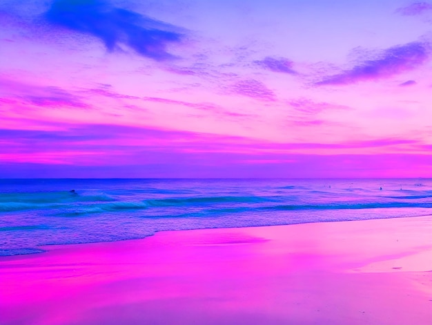 Photo a pink sunset over a blue sea and sand beach image downloaded