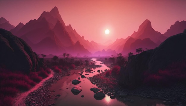 중국 풍경에 핑크색 일몰