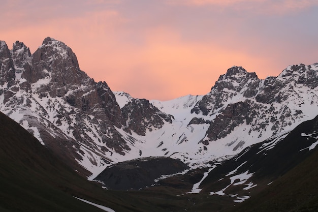 Pink sunset in the mountains
