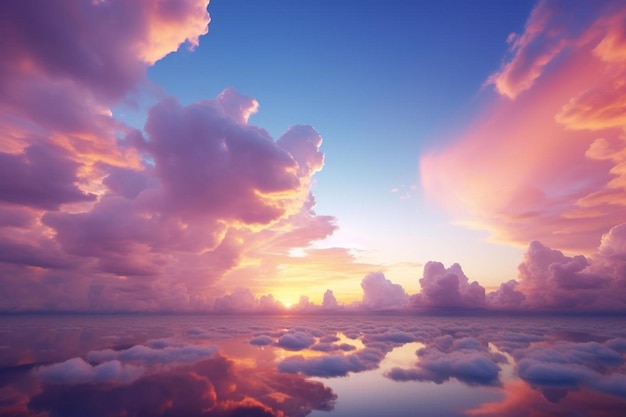 Photo a pink sunset over the ocean with clouds and the sun setting