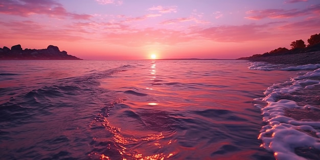 pink sunset at sea sunlight blurred light on sea water