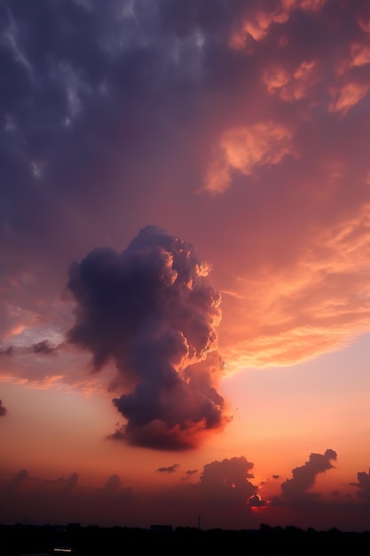 A pink sunset with a colorful cloud