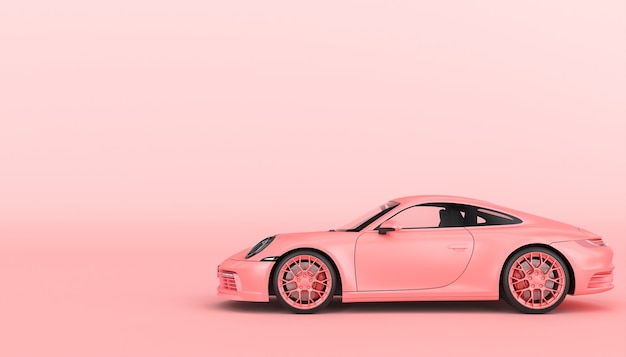 Photo pink supercar on a pink background. copyspace. 3d render.