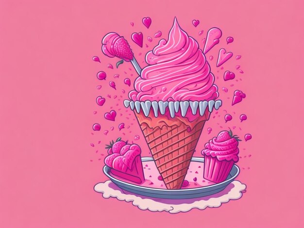 Photo pink sweet ice cream